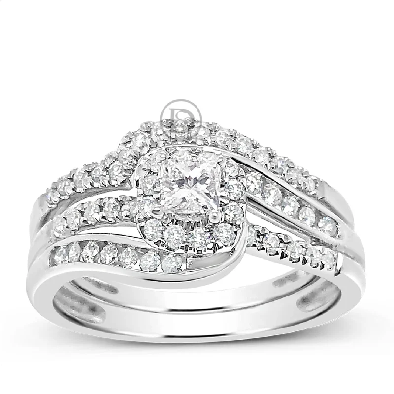 Women’s cushion-shaped diamond engagement rings-Diamond Halo Engagement Ring .67 CTW Princess w/ Round Cut 10K White Gold