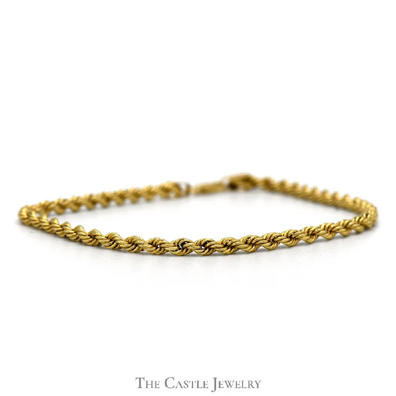 Women’s statement bangles-Women’s statement bangles-8 (1/4) inch 10k Yellow Gold Hollow Rope Chain Bracelet