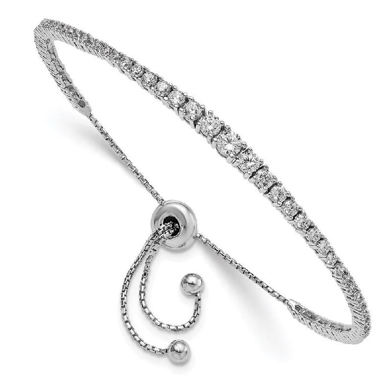 Women’s elegant bracelets-925 Sterling Silver Rhodium-plated Cubic Zirconia 5-9in Adjustable Bracelet