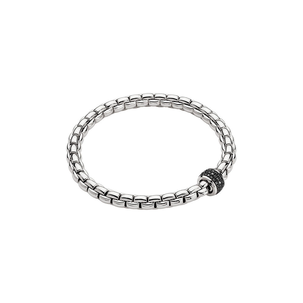 Women’s infinity bangles-Fope 18K White Gold Eka Collection Bracelet with Black Diamond Rondel, Large Size