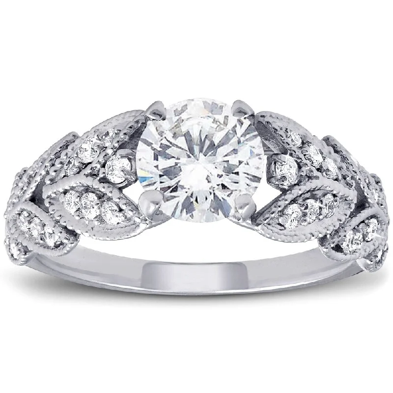 Women’s diamond eternity engagement rings-Pompeii3 1 Ct TDW Diamond Vintage Engagement Ring 14k White Gold Clarlity Enhanced