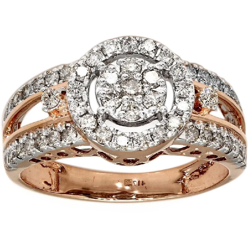 Women’s unique engagement rings-Pompeii3 10k Rose Gold 3/4 Ct. TDW Diamond Engagement Ring Vintage Halo Split Shank