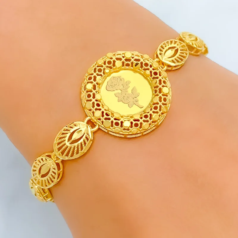 Women’s chic bangles-Women’s chic bangles-Majestic Feather Adorned 21k Gold Coin Bracelet