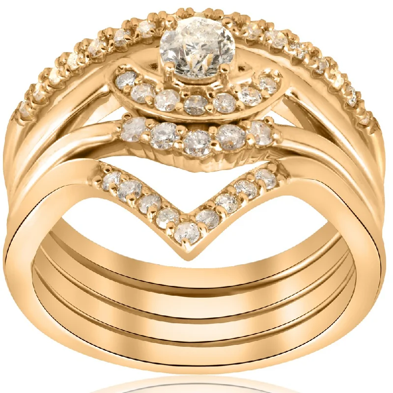 Women’s engraved solitaire engagement rings-10K Yellow Gold 1/2ct 4-Ring Stackable Yellow Gold Diamond Solitaire Wedding Engagement Set (I-J, I2-I3)