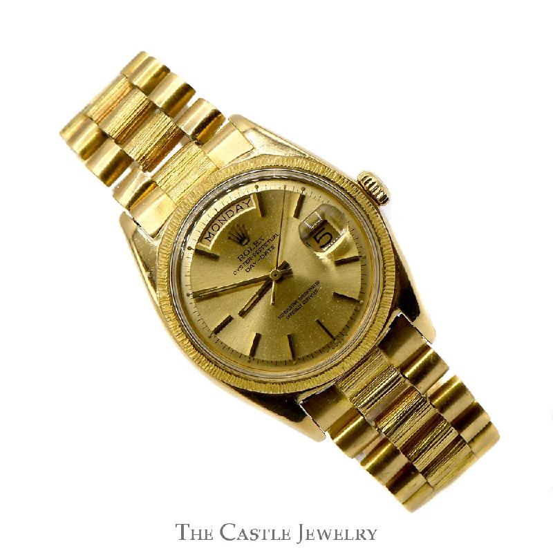 Women’s cuff bracelets-Women’s cuff bracelets-Vintage Rolex Presidential Day-Date 1807 in 18k Yellow Gold Bracelet & Brushed Bezel - Original Papers