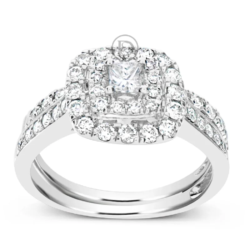 Women’s cushion halo engagement rings-Diamond Engagement Ring 1 CTW Princess W/ Round Cut 14K White Gold