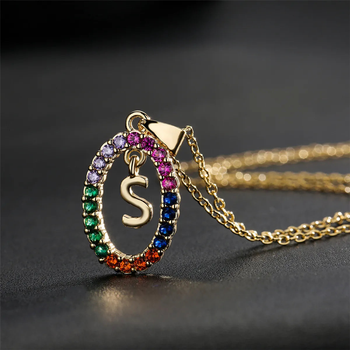 Women’s dainty gold necklaces-Real Gold Electroplating 26 English Alphabet Zircon Pendant Copper Necklace Female