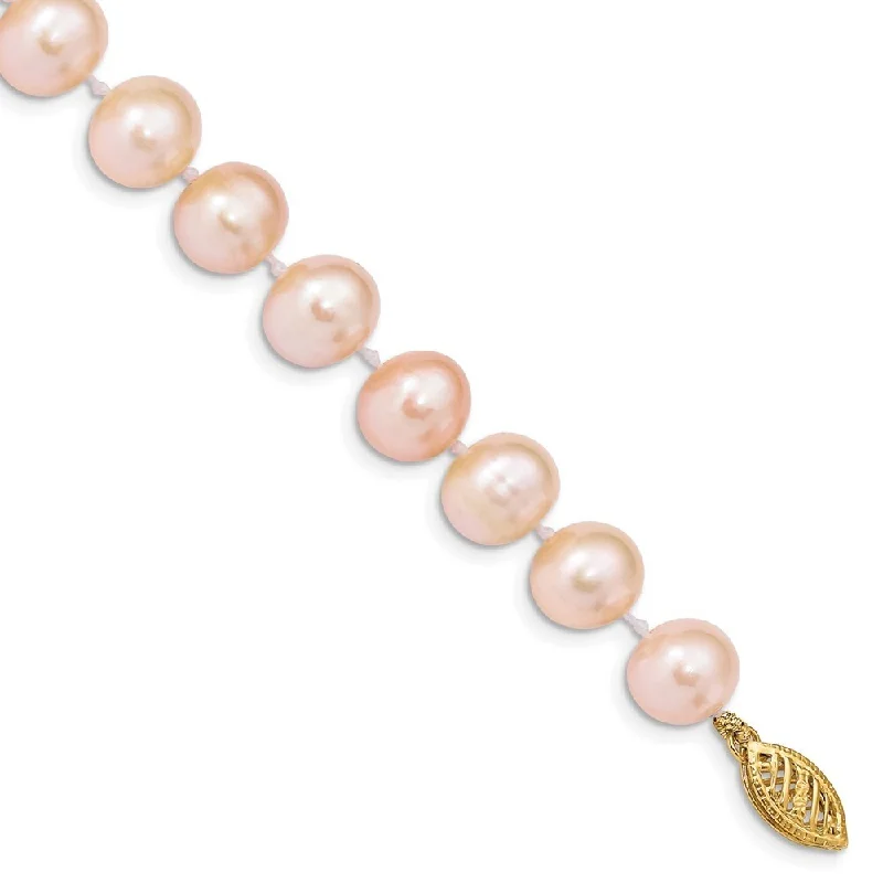 Women’s adjustable cuff bracelets-14k Yellow Gold 8-9mm Pink Near Round Freshwater Cultured Pearl Bracelet, 7.5"