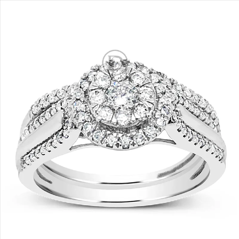 Women’s sapphire engagement rings-Diamond Halo Engagement Ring .65 CTW Round Cut 10K White Gold