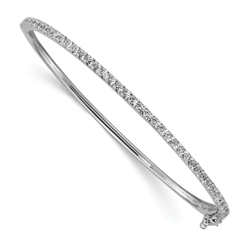 Women’s minimalist bangles-925 Sterling Silver Rhodium-plated Cubic Zirconia Hinged Bangle Bracelet