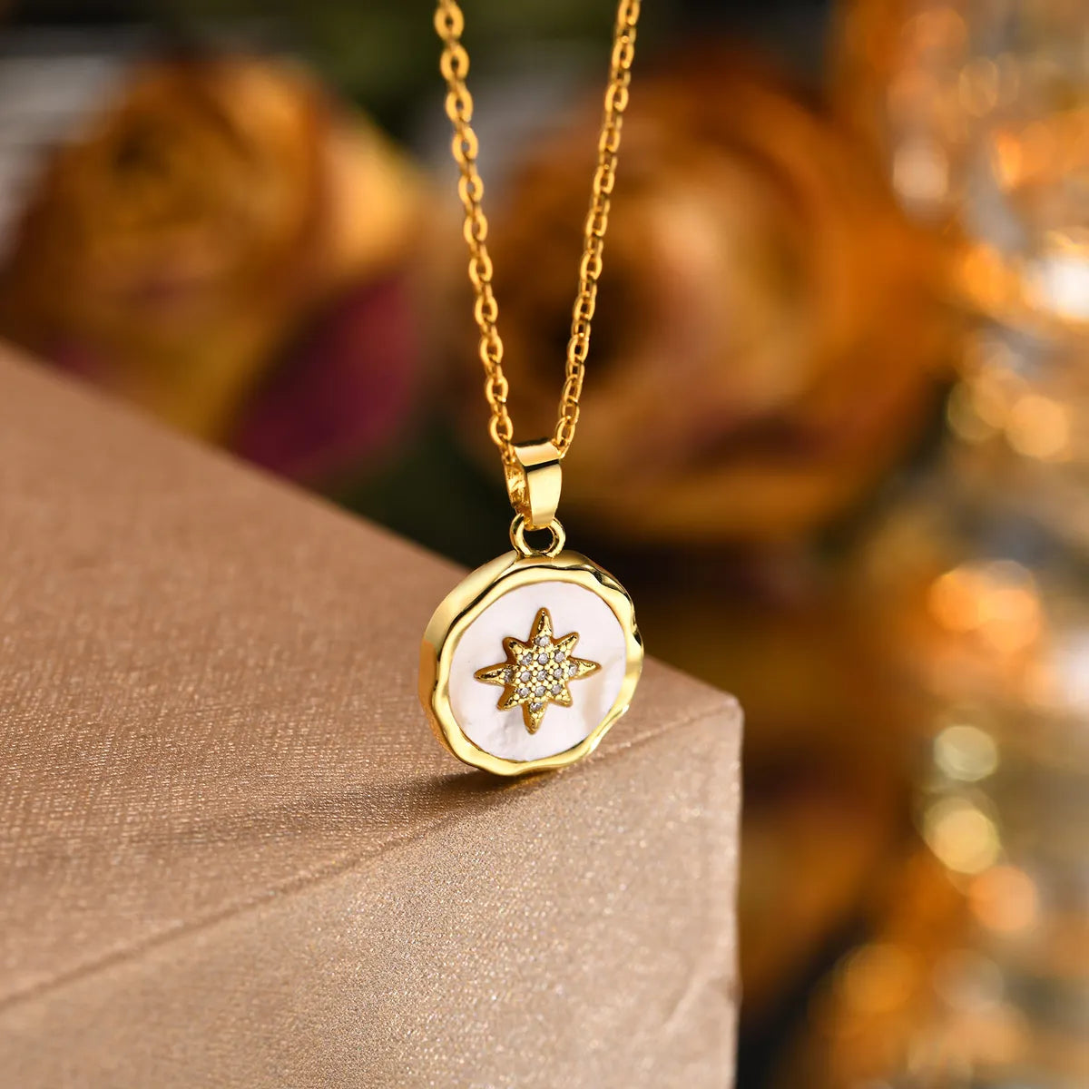 Women’s personalized name necklaces-Copper Gold Plated IG Style Star Shell Zircon Pendant Necklace