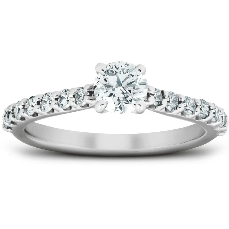 Women’s vintage solitaire engagement rings-1 Ct TDW Round Lab Created Diamond Classic Engagement Ring 14k White Gold