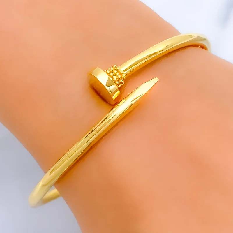 Women’s stackable bangles-Women’s stackable bangles-Trendy Tasteful 22K Gold Nail Bangle Bracelet