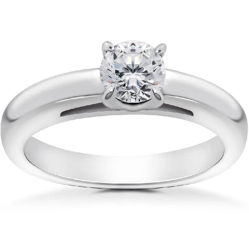 Women’s platinum halo engagement rings-14k White 1/2ct Round Brilliant Cut Diamond Solitaire Engagement Ring