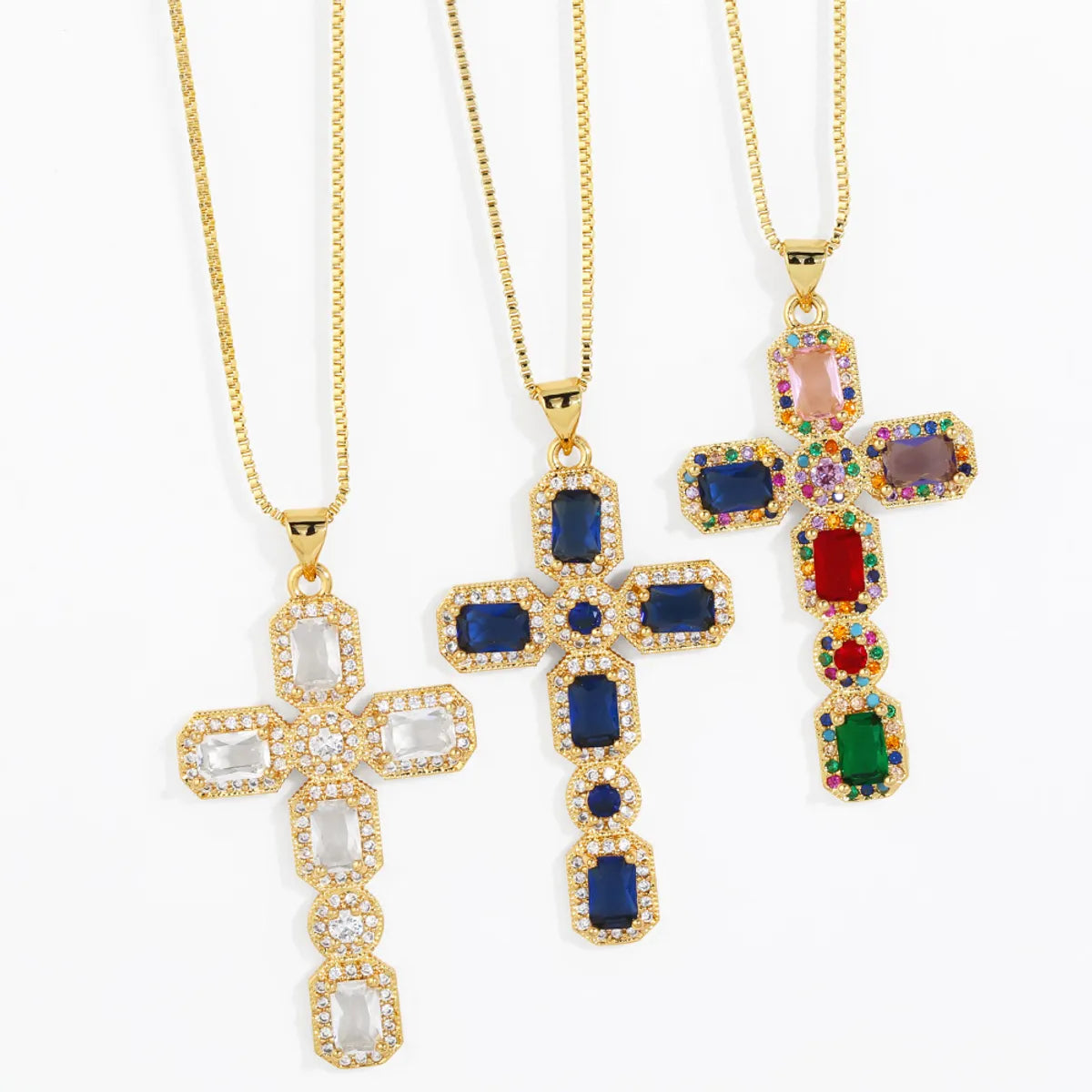 Women’s butterfly necklaces-Hip-hop Cross Copper Plating Zircon Pendant Necklace 1 Piece