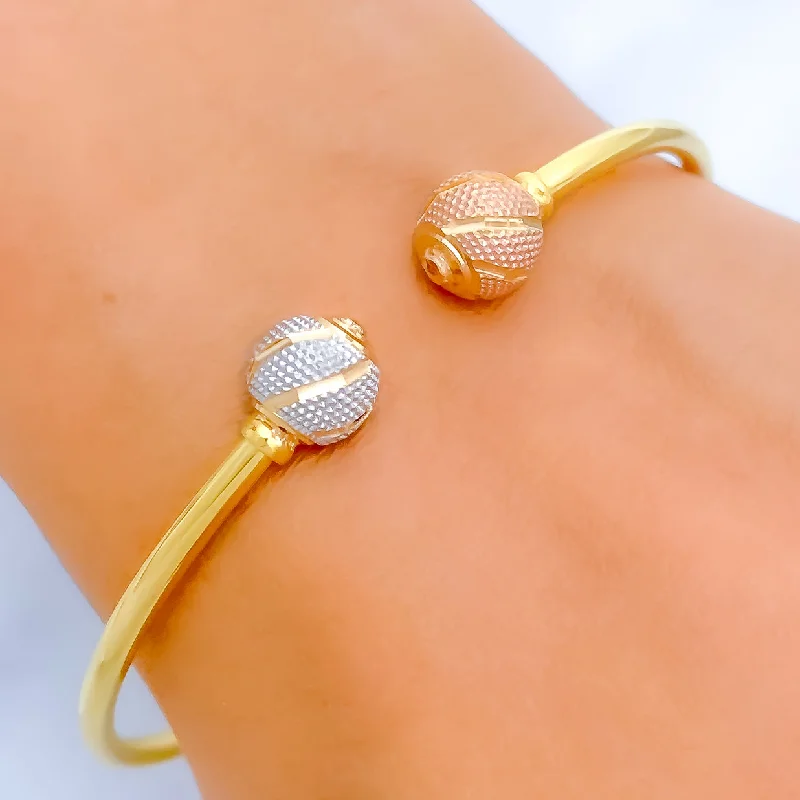 Women’s bangles-Women’s bangles-Striking Striped Open 22k Gold Orb Bangle Bracelet