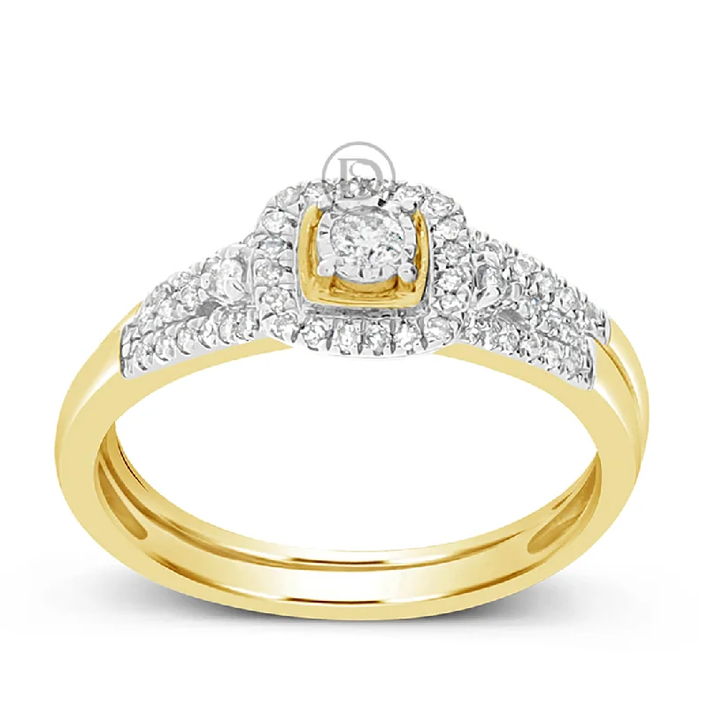 Women’s gold diamond engagement rings-Diamond Halo Engagement Ring .25 CTW Round Cut 10K Yellow Gold