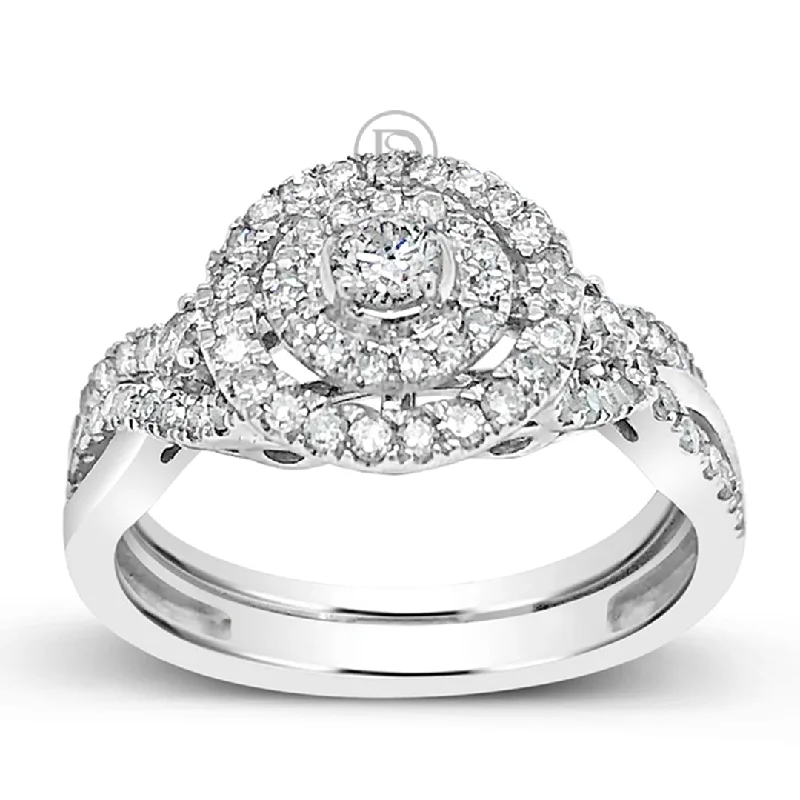 Women’s solitaire engagement rings-Diamond Halo Engagement Ring .75 CTW 14K White Gold Bridal Set