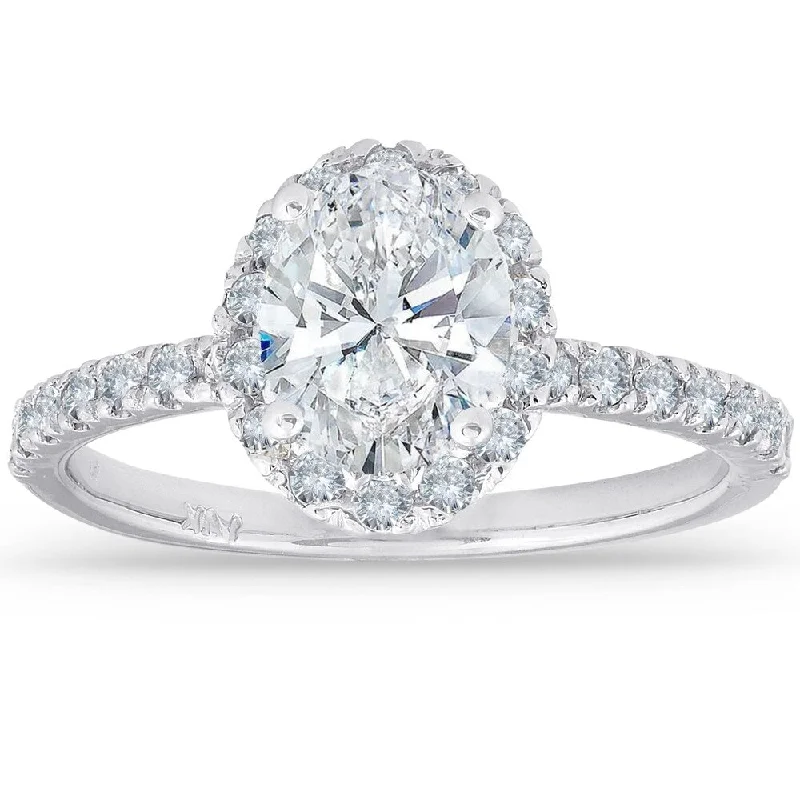 Women’s moissanite engagement rings-14k White Gold 1 1/3ct TDW Oval Enhanced Diamond Halo Engagement Ring