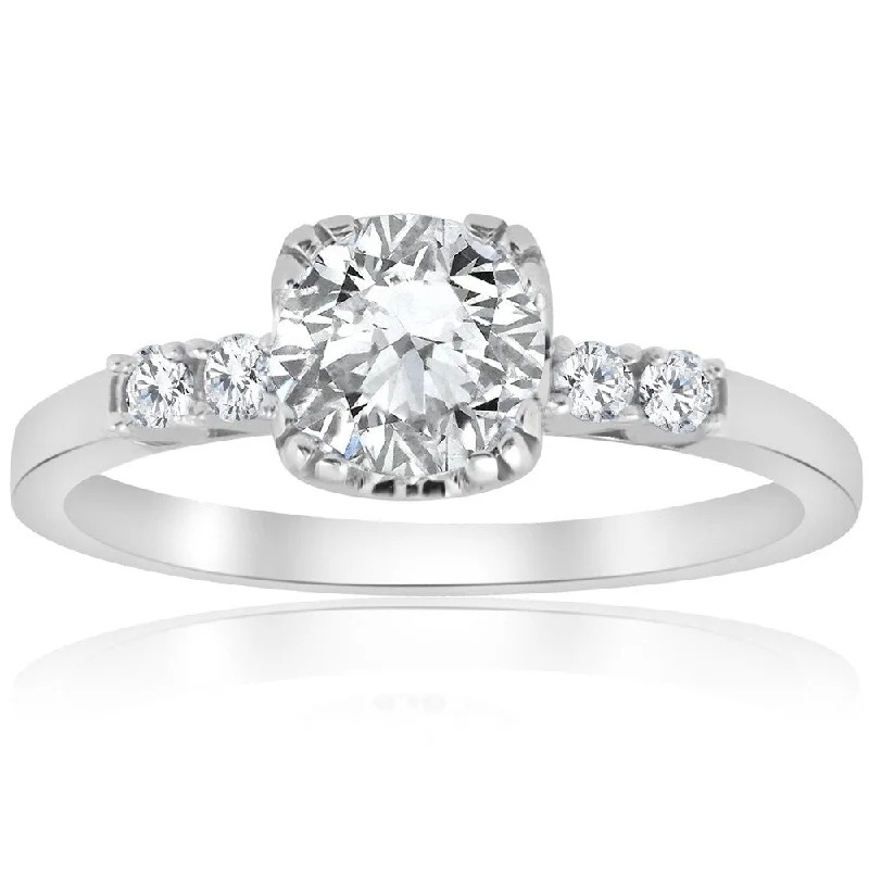 Women’s diamond pave engagement rings-14k White Gold 1 1/10 CTTW Vintage Solitaire Diamond Clarity Enhanced Engagement Ring