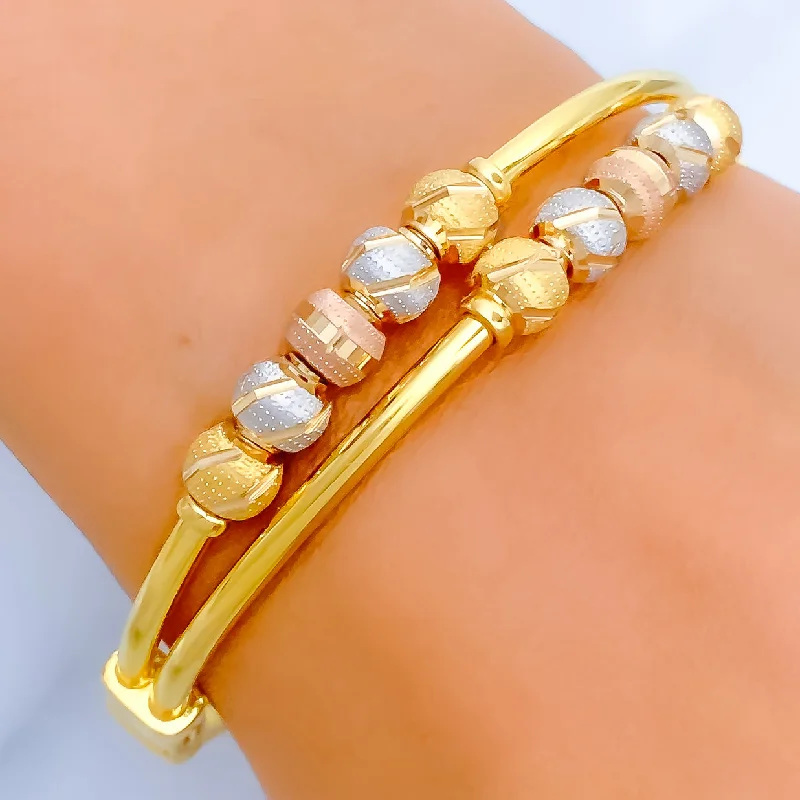 Women’s adjustable cuff bracelets-Women’s adjustable cuff bracelets-Magnificent Three-Tone Orb 22k Gold Bangle Bracelet