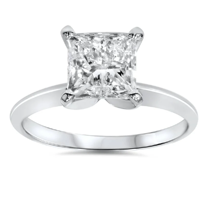 Women’s emerald cut engagement rings-Pompeii3 14k White Gold 1 Ct Princess Cut Diamond Solitaire Engagement Ring Clarity Enhanced