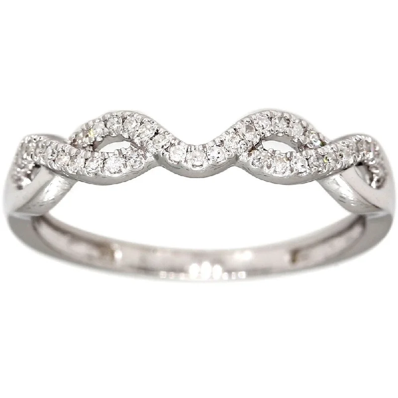 Women’s vintage engagement rings-Pompeii3 10k White Gold .14 Ct TDW Contour Diamond Wedding Band Guard Ring Engagement Enhancer