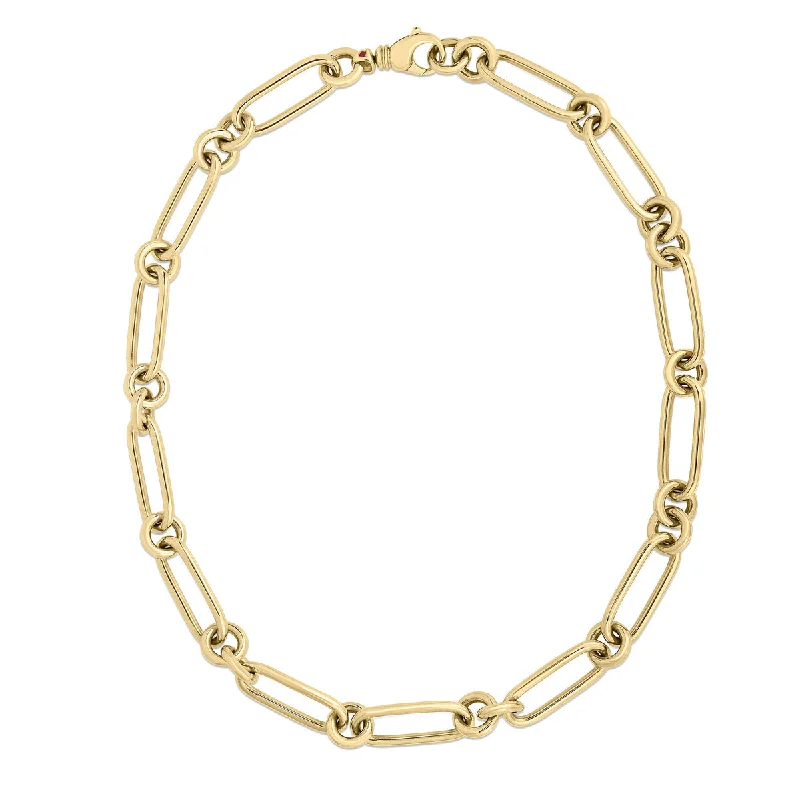 Women’s modern gold necklaces-Roberto Coin Designer Gold Alternating Link Chain Necklace