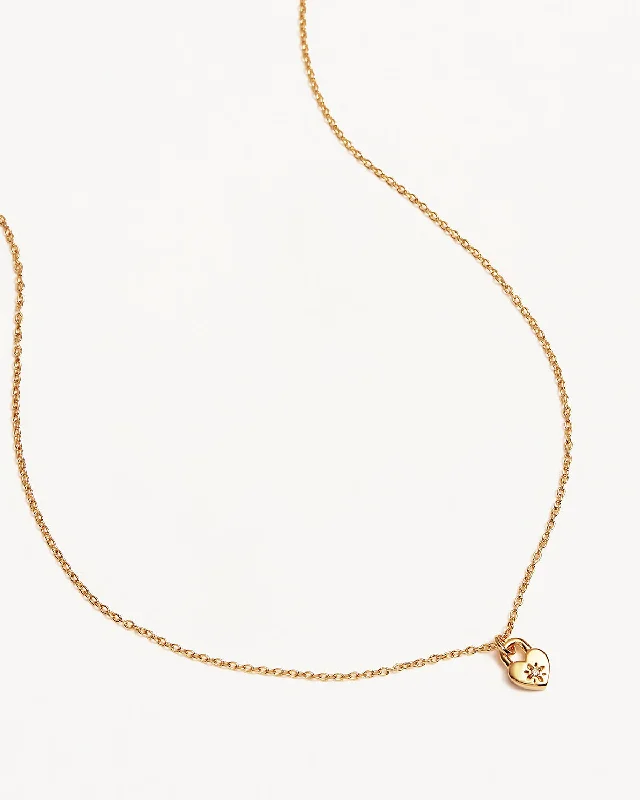 Women’s trendy gold necklaces-18k Gold Vermeil Crystal Lotus Heart Padlock Necklace