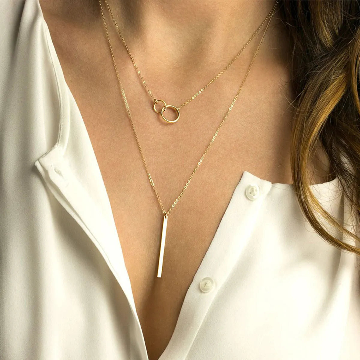 Women’s designer necklaces-Ornaments Geometric Round Chain Necklace Stainless Steel Two-piece Necklace Clavicle Chain Wholesale Gooddiy