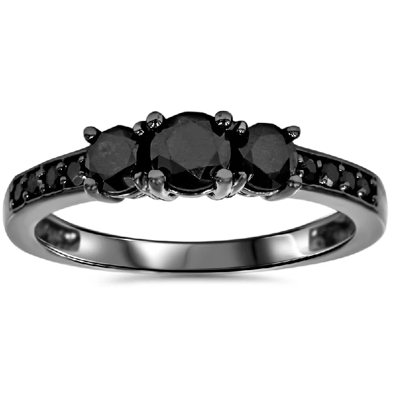 Women’s cushion-shaped diamond engagement rings-10k Black Gold 1 1/5ct TDW Black Diamond Three Stone Engagement Ring