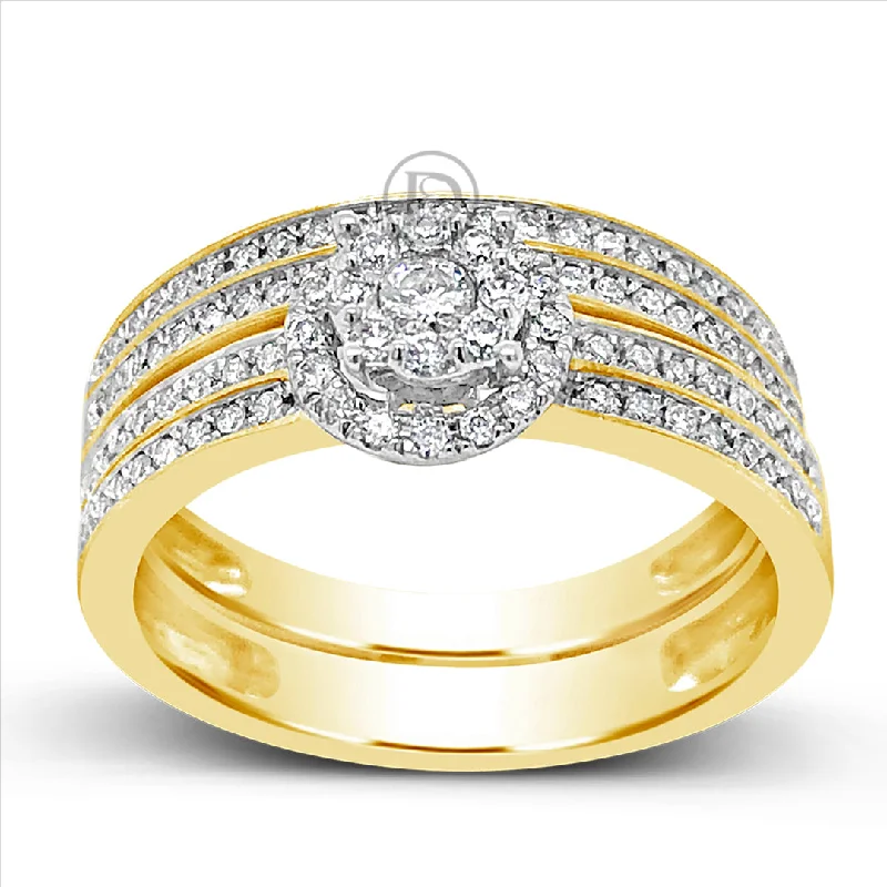 Women’s diamond engagement rings-Diamond Halo Engagement Ring .50 CTW Round Cut 14K Yellow Gold