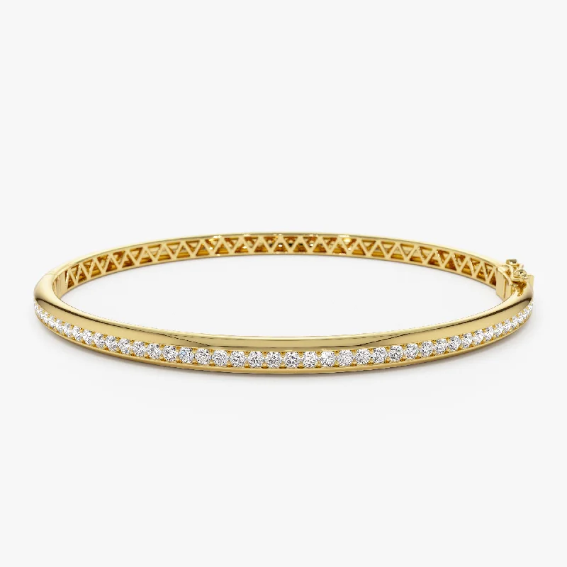 Women’s simple bracelets-Women’s simple bracelets-14k  1.00 Ctw Dome Diamond Bangle Bracelet