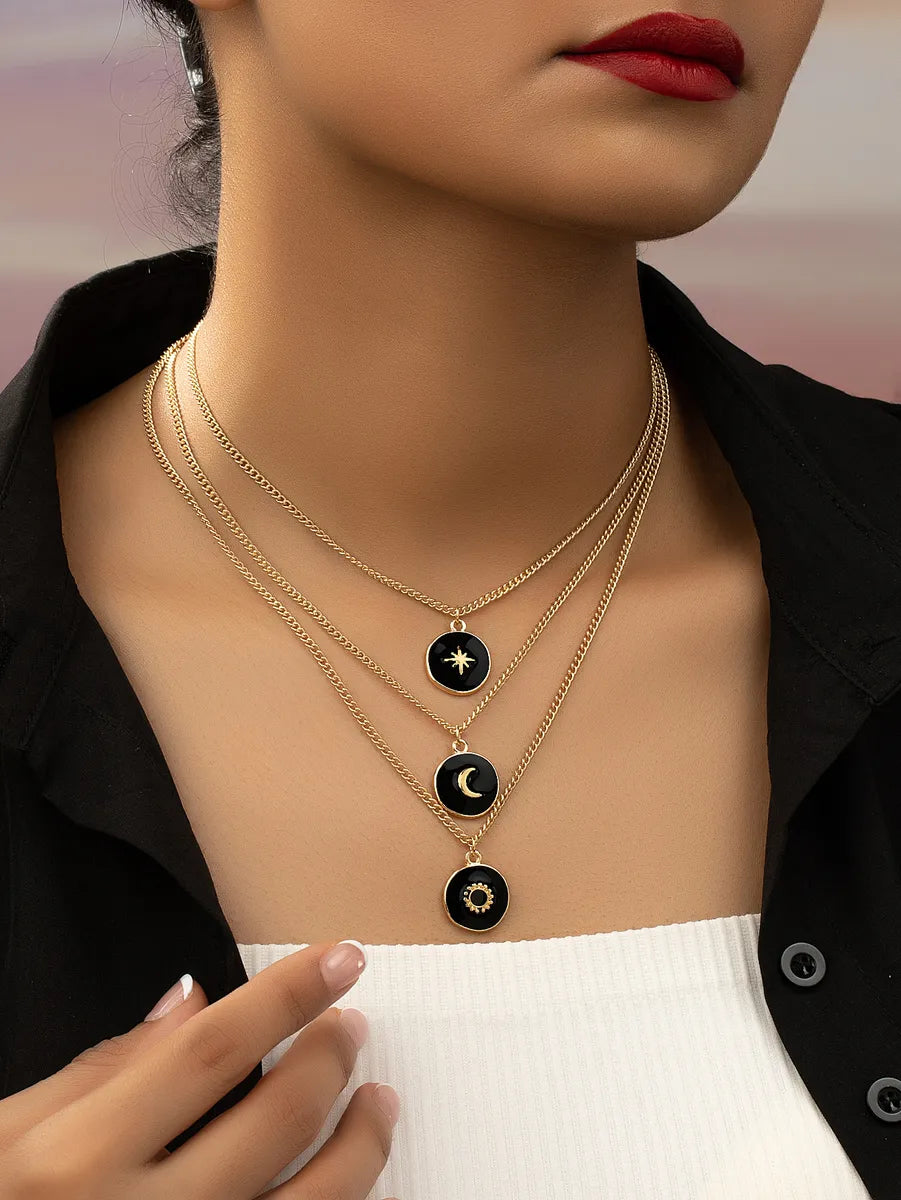 Women’s geometric necklaces-Simple Style Sun Star Moon Ferroalloy Plating Gold Plated Women's Three Layer Necklace