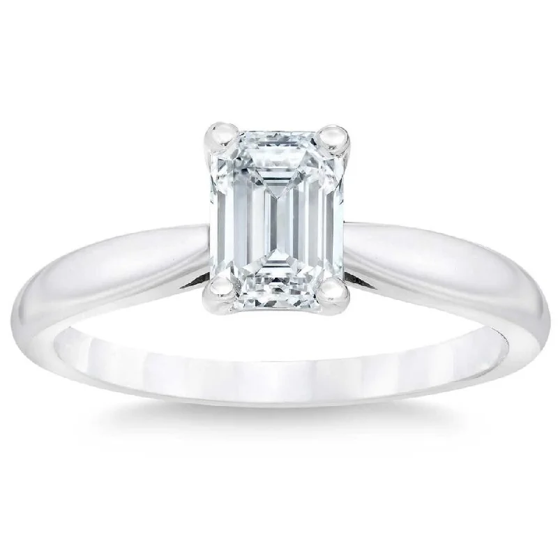 Women’s solitaire engagement rings-EVS 1 5/8Ct Emerald Cut Diamond Engagement Ring White or Yellow Gold Lab Grown