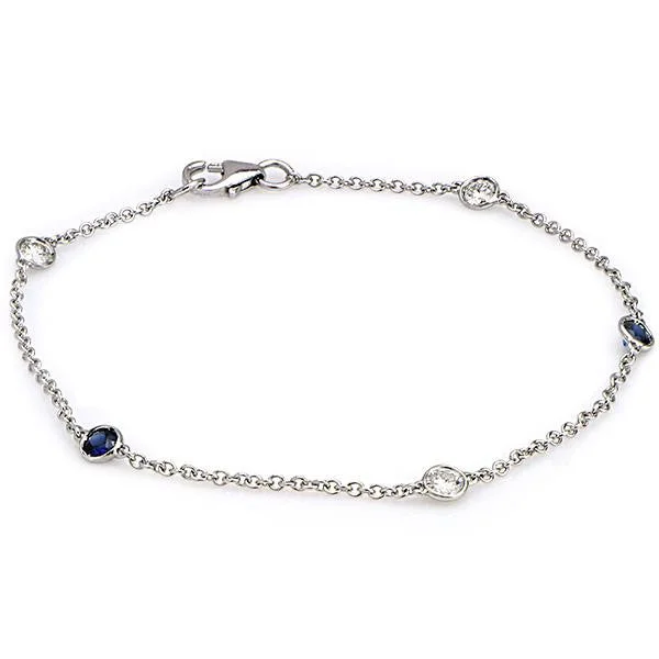 Women’s stackable bracelets-"BRAC01211" Diamond And Blue Sapphire Bezel Bracelet In 18k White Gold