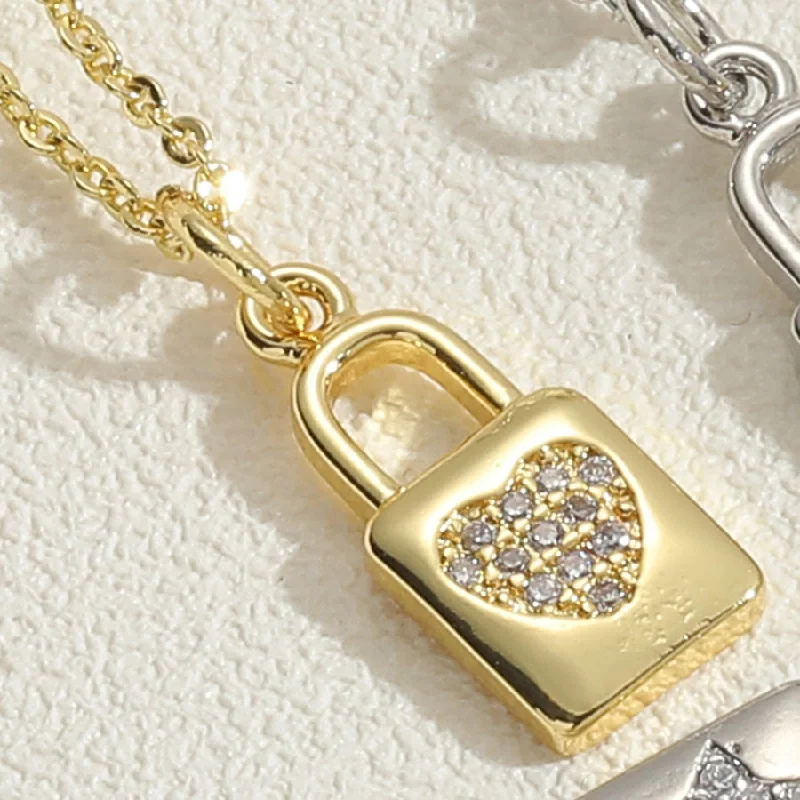 Heart-Shape Lock Necklace 14K Real Gold