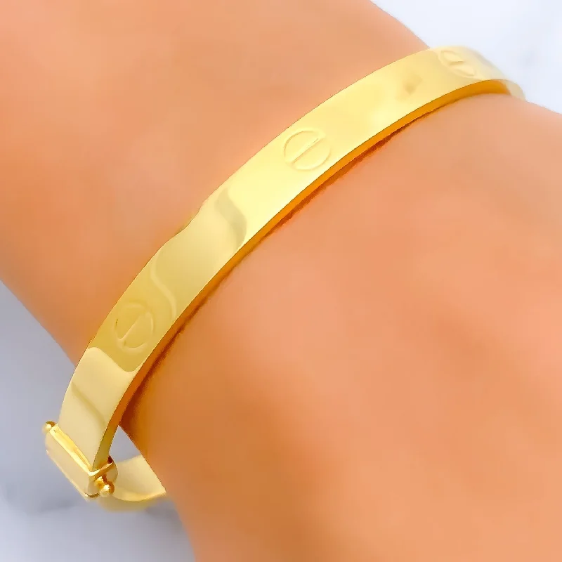 Women’s diamond bracelets-Women’s diamond bracelets-Lovely Lavish 22K Gold Medium Screw Bangle Bracelet