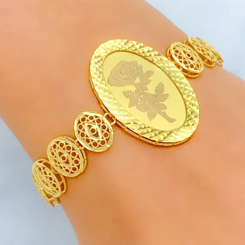 Women’s geometric bracelets-Women’s geometric bracelets-Dazzling Ornate Oval 21k Gold Coin Bracelet