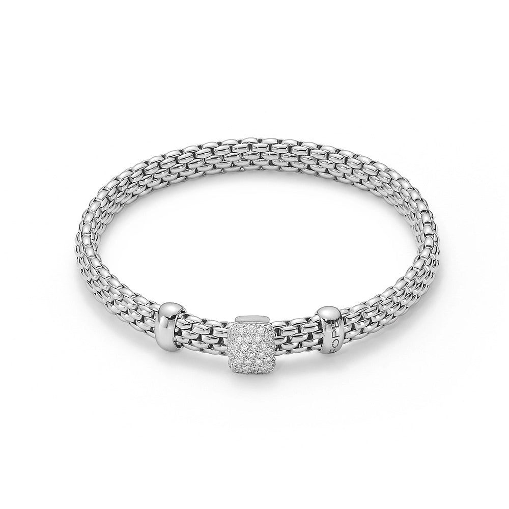 Women’s stylish bangles-FOPE 18K White Gold Vendome Collection Diamond Bracelet, Medium Size