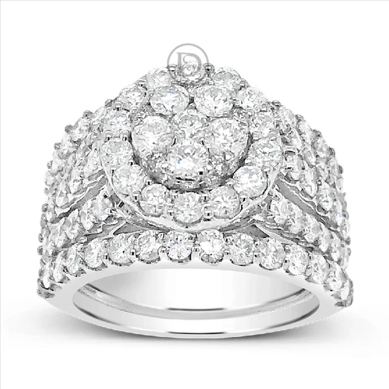 Women’s multi-stone engagement rings-Diamond Halo Engagement Ring 3.08 CTW Round Cut 14K White Gold