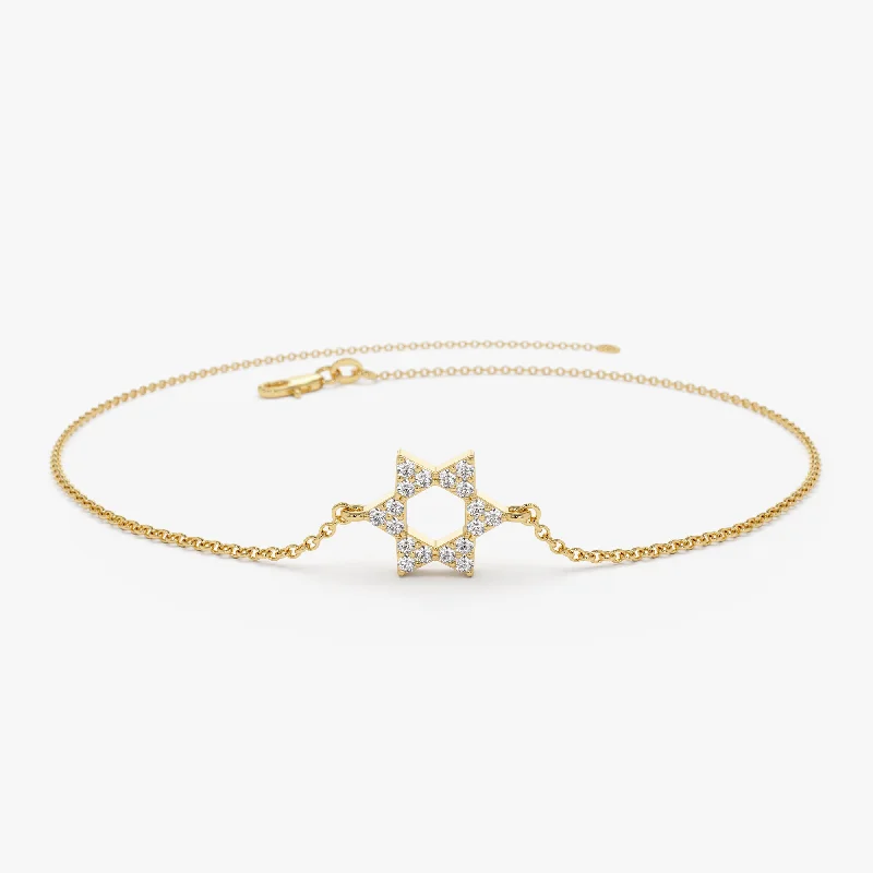 Women’s engraved bangles-Women’s engraved bangles-14K Star of David Diamond Bracelet