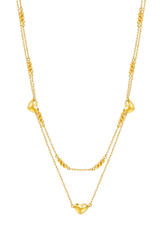 Women’s unique necklaces-TOMEI Love Beads Double Strand Necklace, Yellow Gold 916