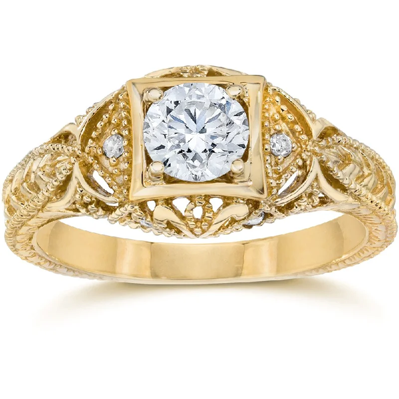 Women’s platinum solitaire engagement rings-14k Yellow Gold 5/8 ct TDW Diamond Vintage Engagement Ring