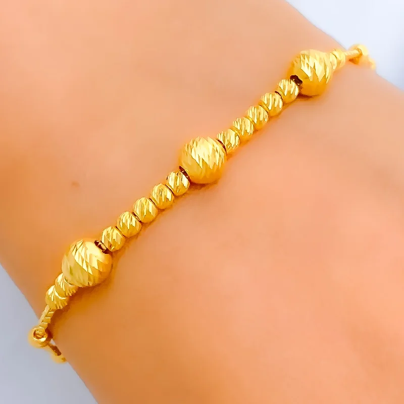 Women’s trendy bracelets-Women’s trendy bracelets-Alternating Striped 21k Gold Bolo Bracelet