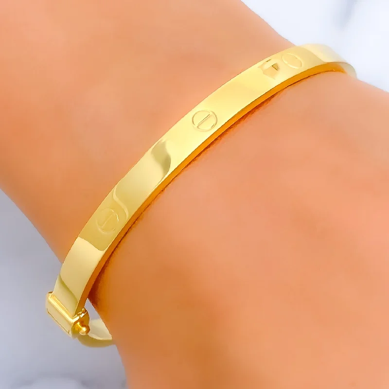 Women’s birthstone bracelets-Women’s birthstone bracelets-Upscale 22K Gold Thin Screw Bangle Bracelet