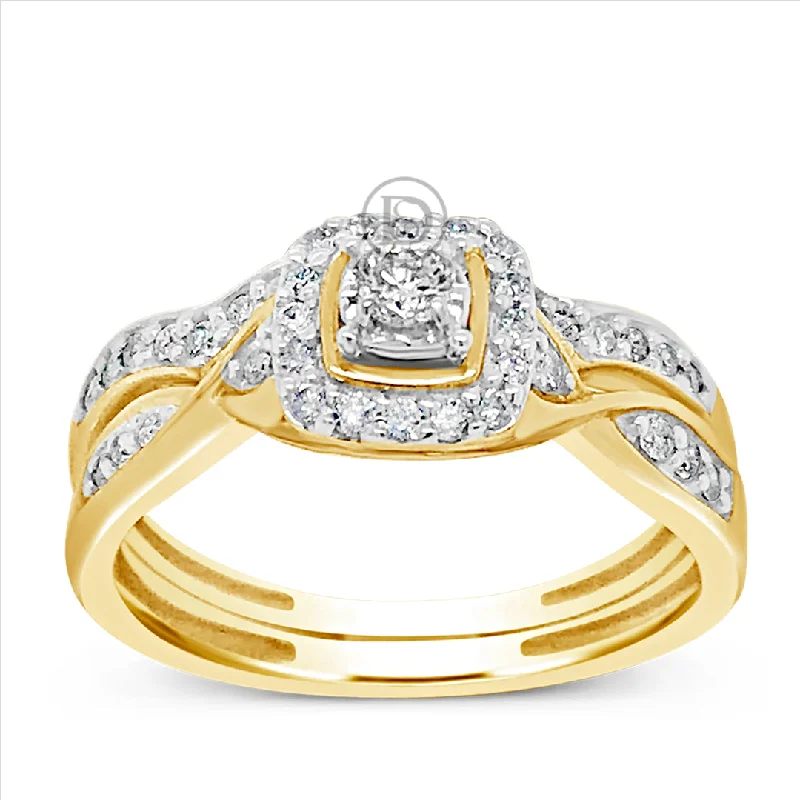 Women’s emerald cut engagement rings-Diamond Halo Engagement Ring .40 CTW Round Cut 14K yellow Gold