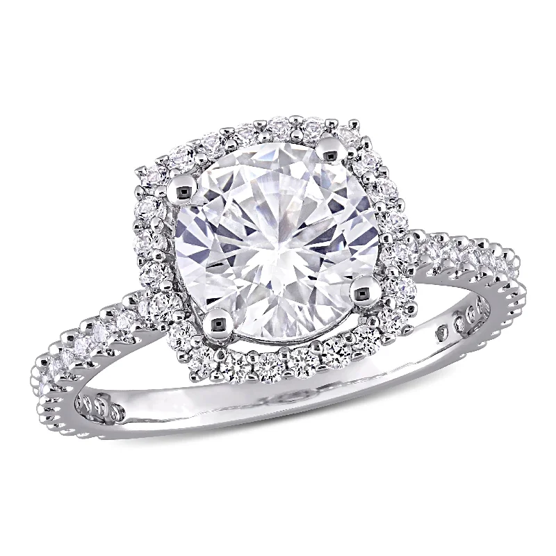 Women’s luxury engagement rings-Miadora Sterling Silver 2 7/8ct TGW Created White Sapphire Halo Engagement Ring