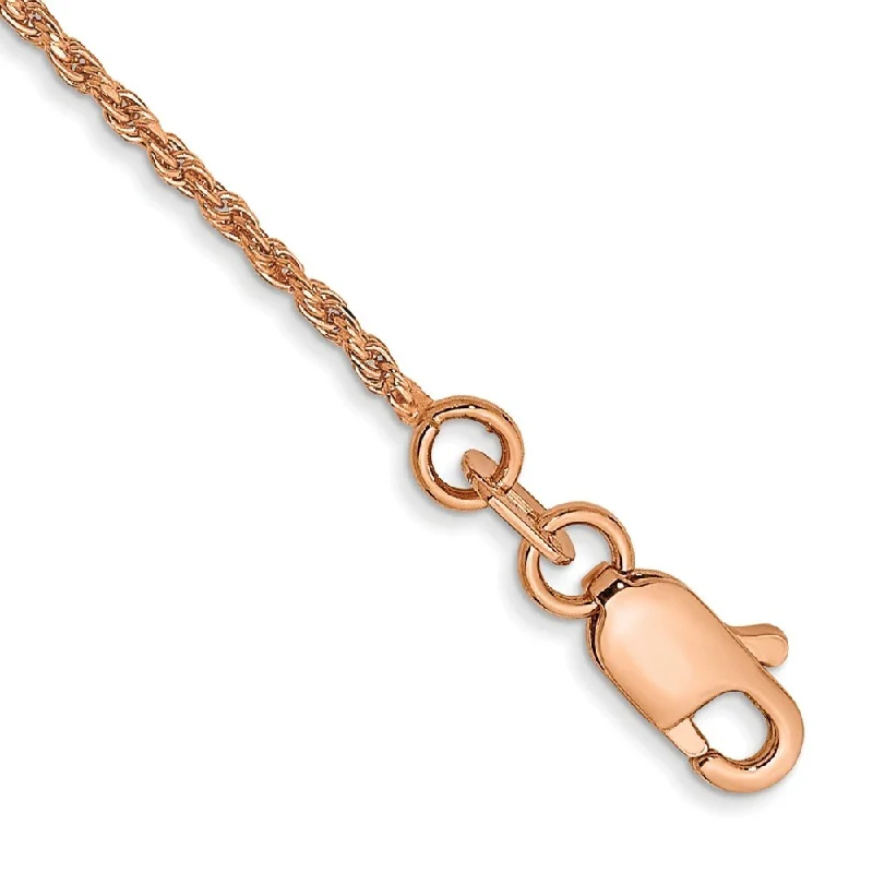 Women’s bangle bracelets-14k Rose Gold 1mm Diamond-Cut Machine-made Rope Chain Bracelet, 7"