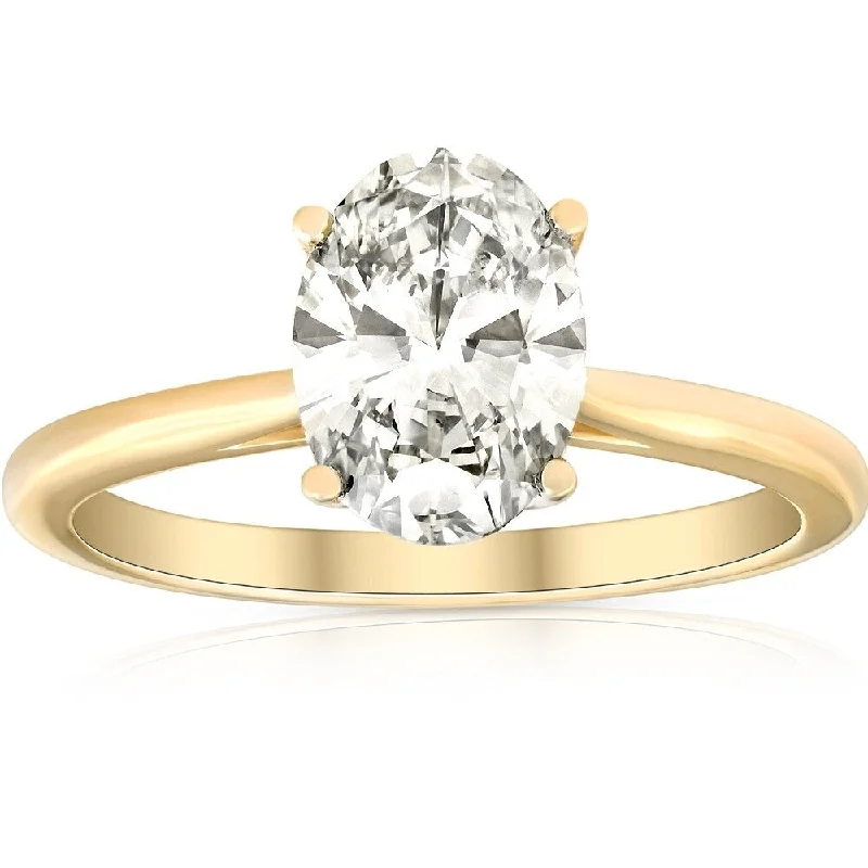 Women’s round engagement rings-1 3/4Ct Solitaire Oval Diamond 14k Yellow Gold Engagement Ring Lab Grown